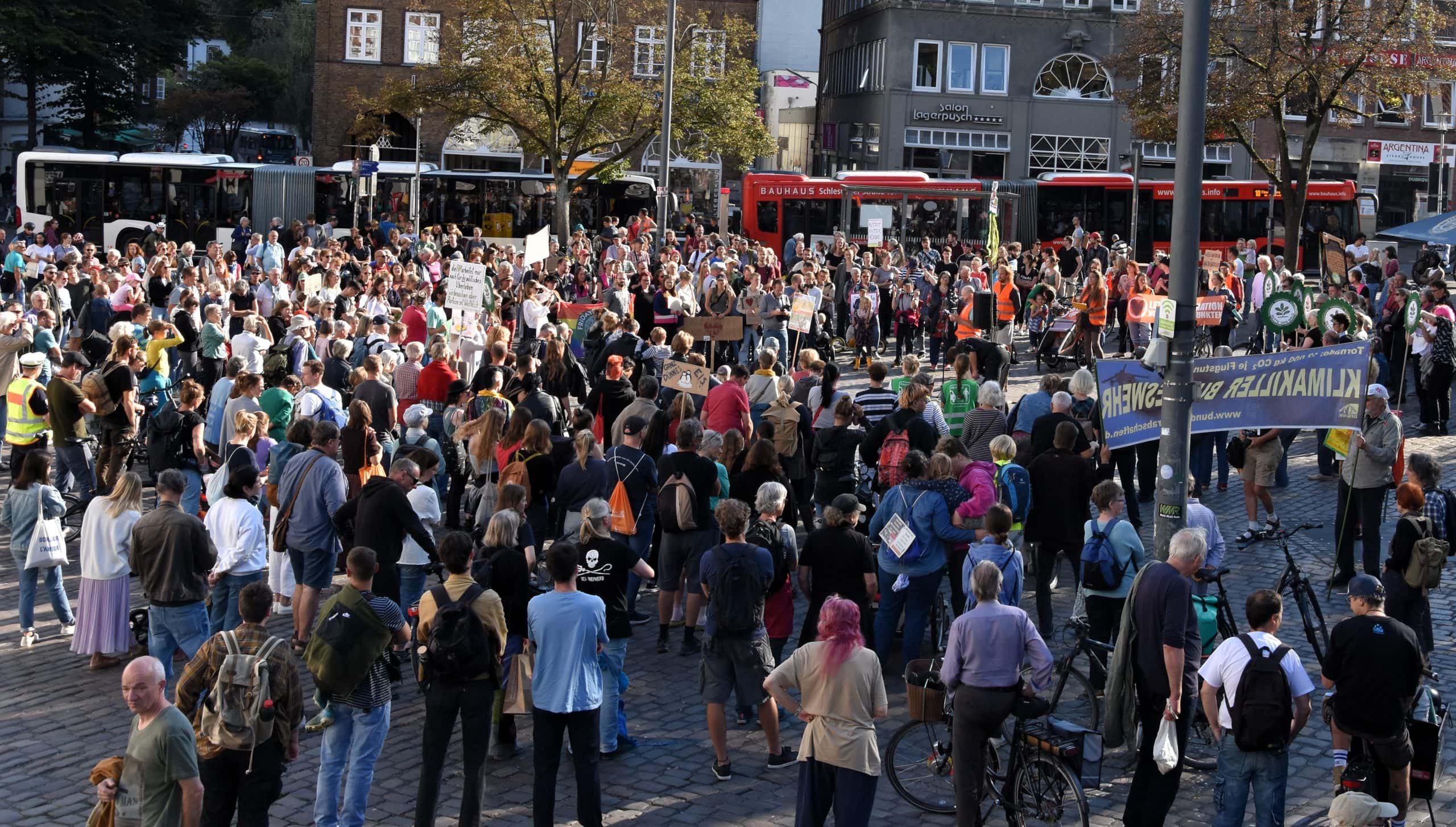 Menge Demonstranten für Globaler Klimaschutzappell in Flensburg