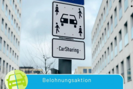 Bild von Carsharing Parkplatz, Logo von Klimabonus und die 50 Klimaboni