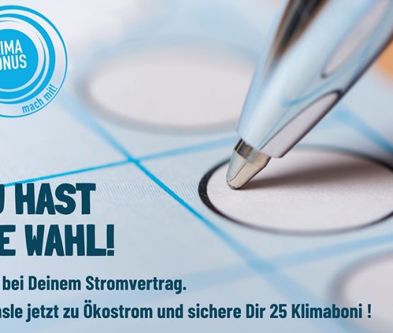 Kamapgnenbild des Klimabonus mit Stift auf Wahlzettel zum Thema Ökostrom Tarif wechseln.