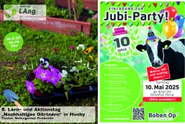 Poster von: Nachhaltig gärtnern & abends feiern: Boben Op lädt am 10.05.2025 in Husby & Hürup zu Aktionstag & Jubiläum – mit Praxis, Buffet & Musik.