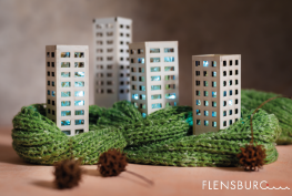 Beitragsbild zur nachhaltigen Siedlungsentwicklung der stadt Flensburg. Bild zeigt Gebäude und Begrünung im Vordergrund.